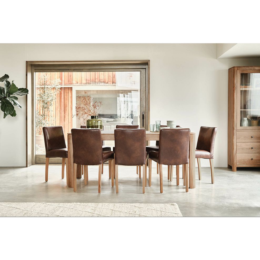 Lyla Mango Dining Table + 8 Dawson Chairs with Oak Legs in Vintage Brown Leather Look Fabric 2