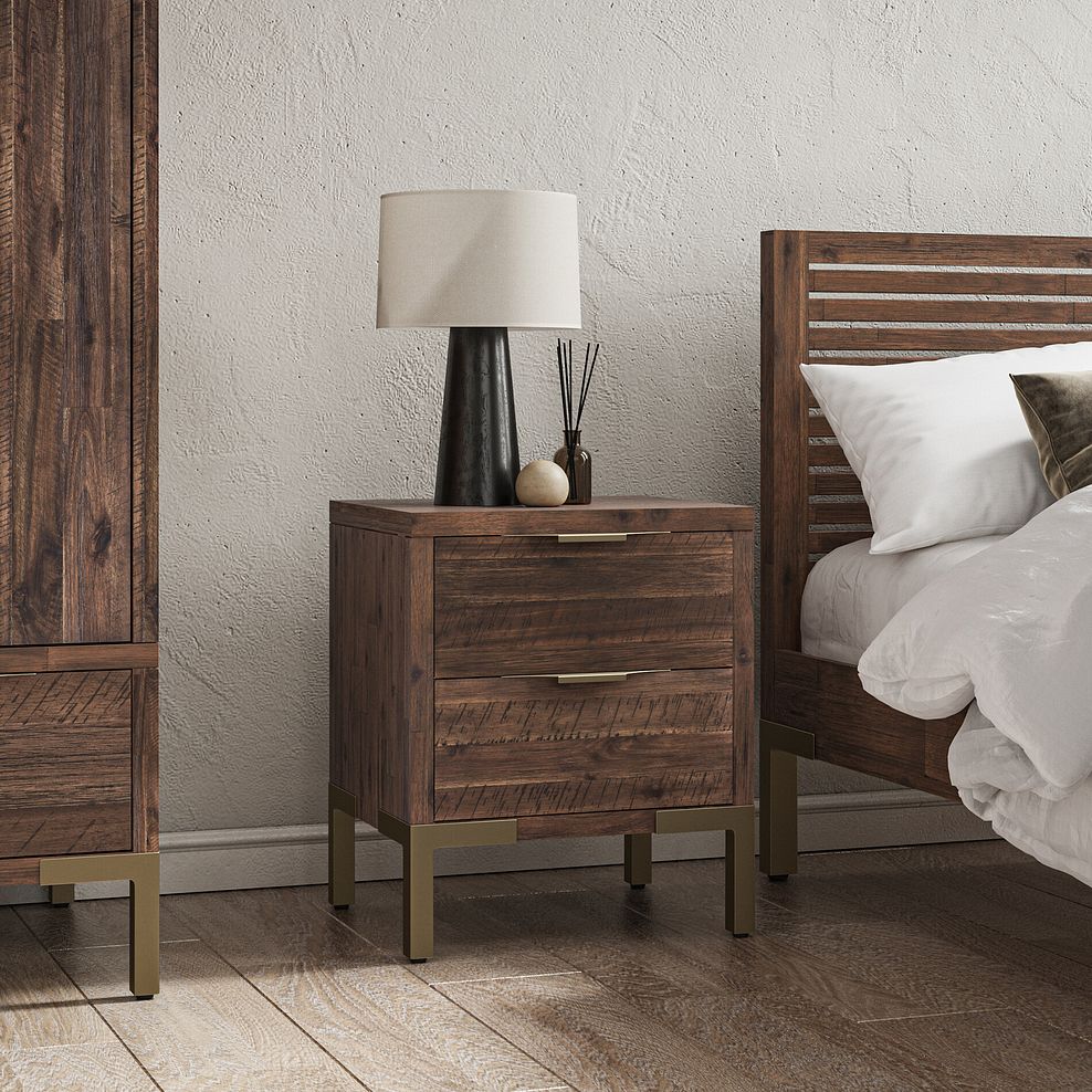 Madison Solid Hardwood and Metal 2 Drawer Bedside Table 2