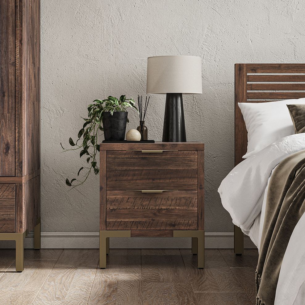 Madison Solid Hardwood and Metal 2 Drawer Bedside Table 1