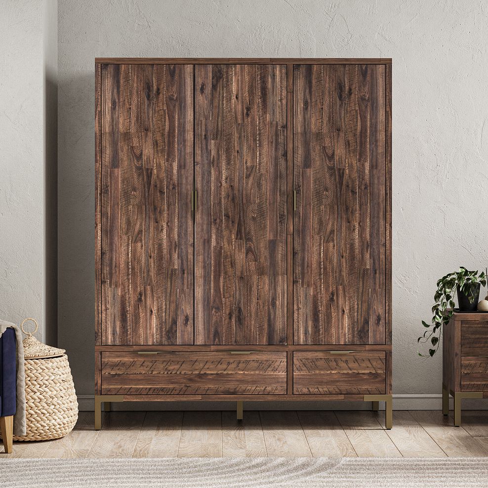 Madison Solid Hardwood and Metal Triple Wardrobe 3