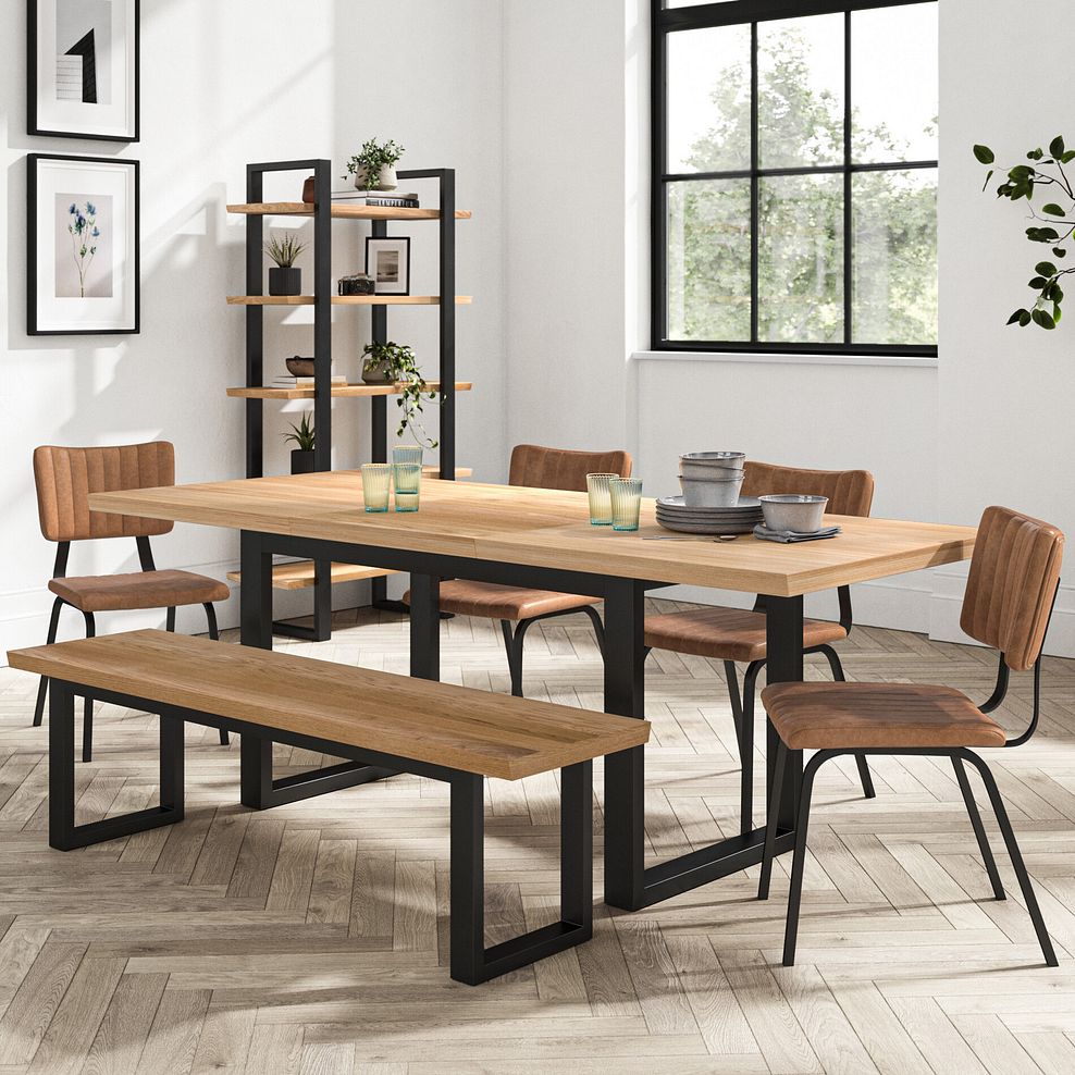 Maine Extending Dining Table 160-220cm + 1 Maine 160cm bench+ 4 Mason Chairs in Vintage Tan Leather-Look fabric with Black Legs 2