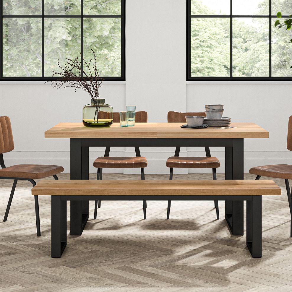 Maine Extending Dining Table 160-220cm + 1 Maine 160cm bench+ 4 Mason Chairs in Vintage Tan Leather-Look fabric with Black Legs 3
