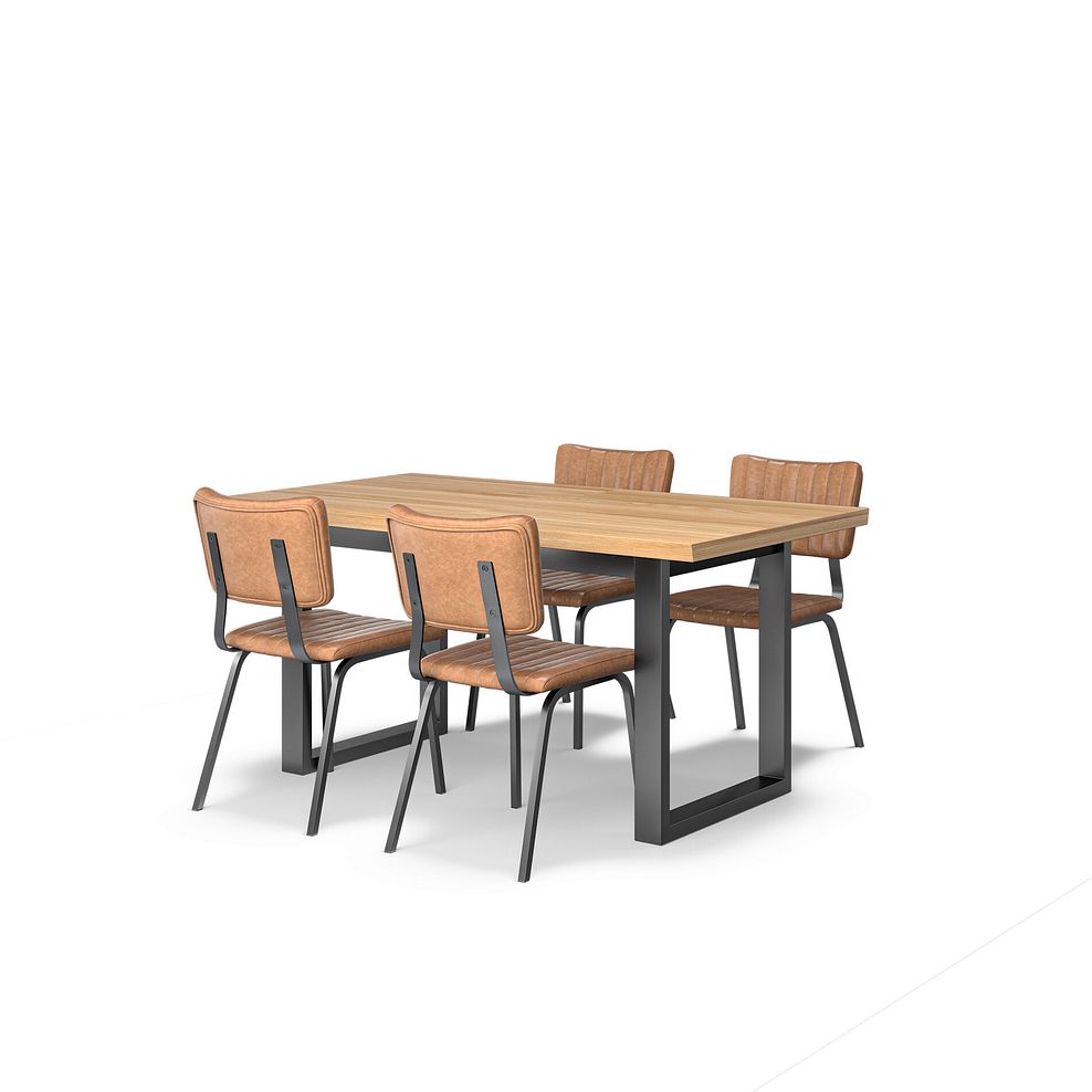 Maine Extending Dining Table 160-220cm + 4 Mason Chairs in Vintage Tan Leather-Look fabric with Black Legs 1