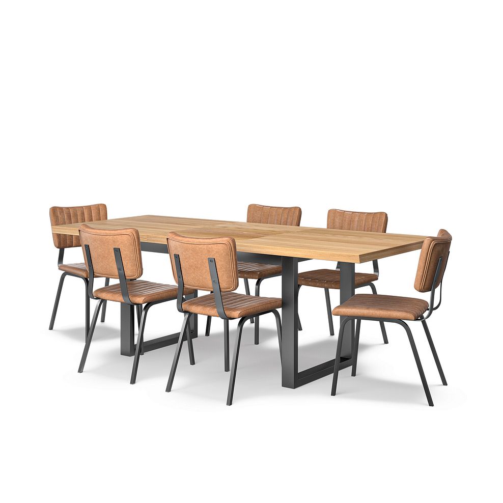 Maine Extending Dining Table 160-220cm + 6 Mason Chairs in Vintage Tan Leather-Look fabric with Black Legs 2