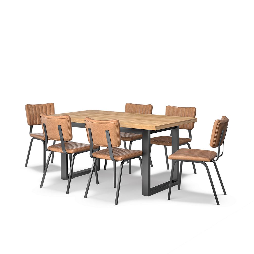 Maine Extending Dining Table 160-220cm + 6 Mason Chairs in Vintage Tan Leather-Look fabric with Black Legs 1