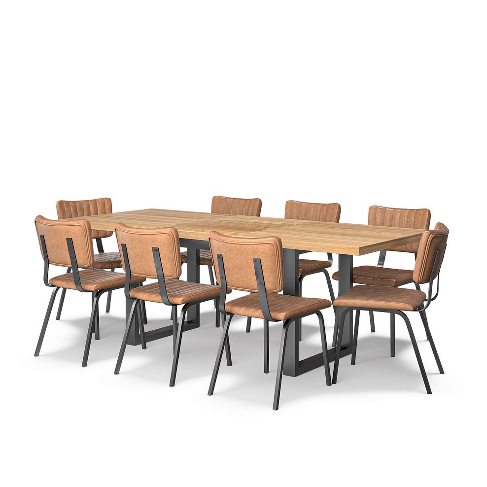 Maine Extending Dining Table 160-220cm + 8 Mason Chairs in Vintage Tan Leather-Look fabric with Black Legs 1