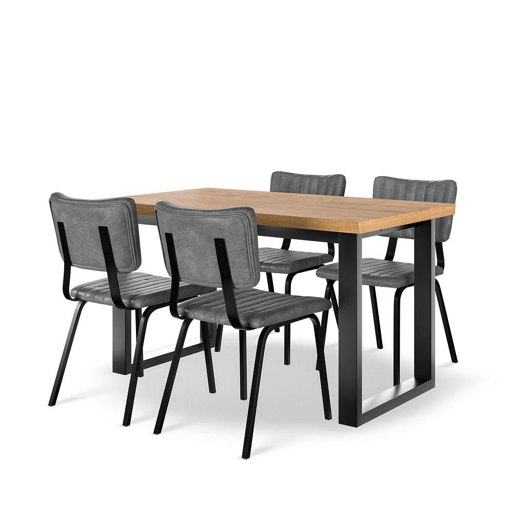 Maine Fixed Dining Table 130cm + 4 Mason Chairs in Vintage Black Leather-Look fabric with Black Legs 1