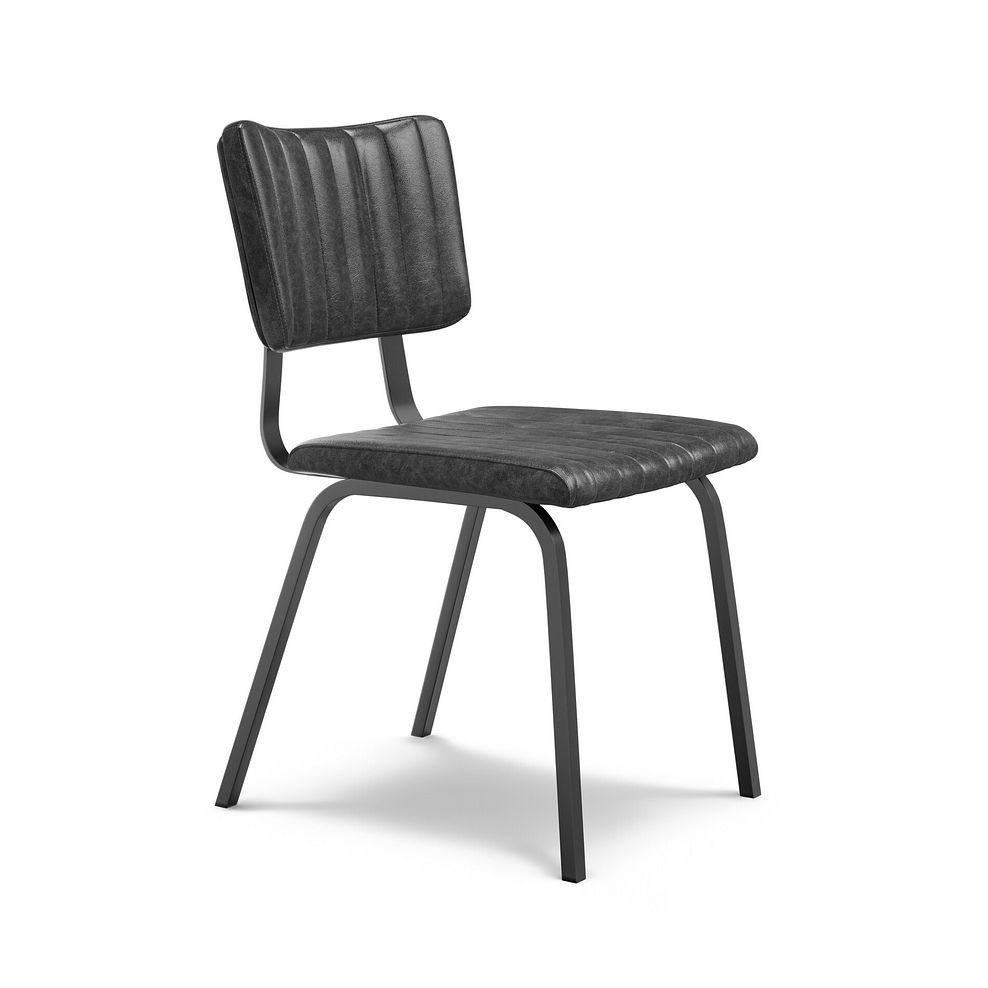Maine Fixed Dining Table 130cm + 4 Mason Chairs in Vintage Black Leather-Look fabric with Black Legs 3