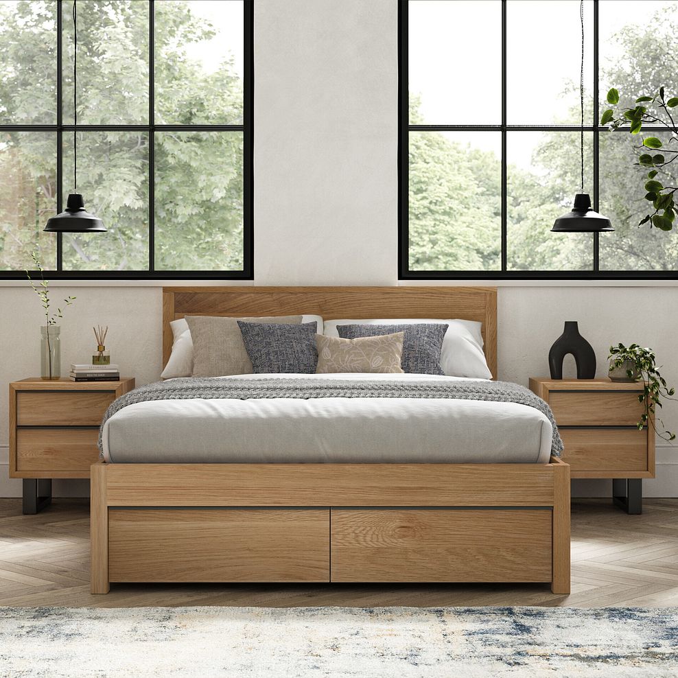 Maine Natural Solid Oak & Metal 2 Drawer Bedside Table 3