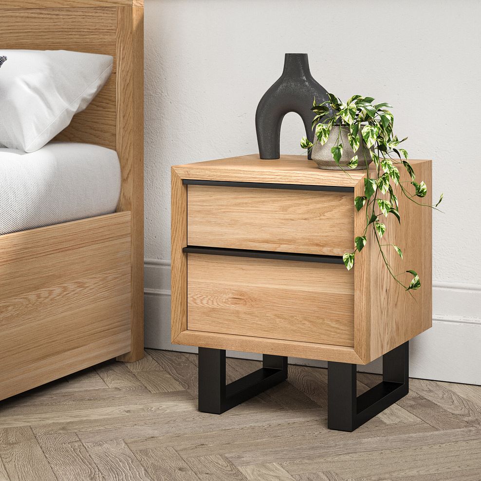 Maine Natural Solid Oak & Metal 2 Drawer Bedside Table 2