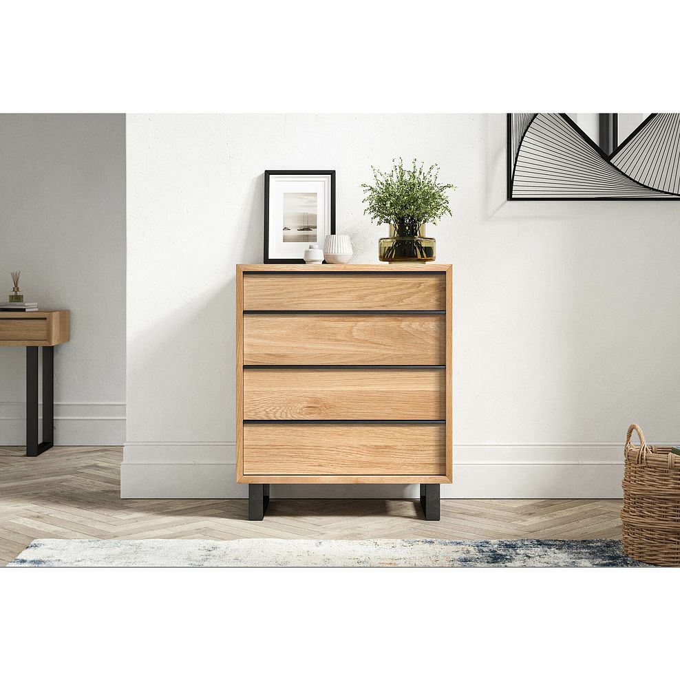 Maine Natural Solid Oak & Metal 4 Drawer Chest 2