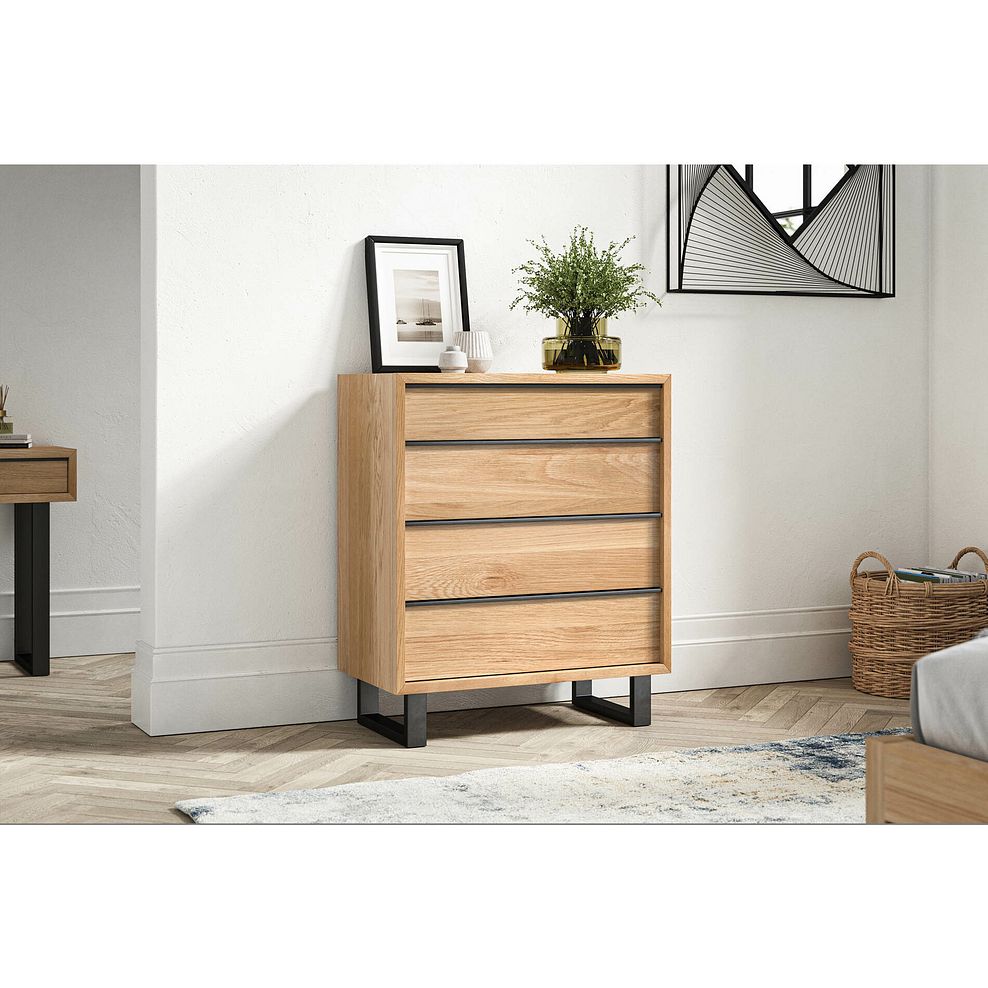 Maine Natural Solid Oak & Metal 4 Drawer Chest 1
