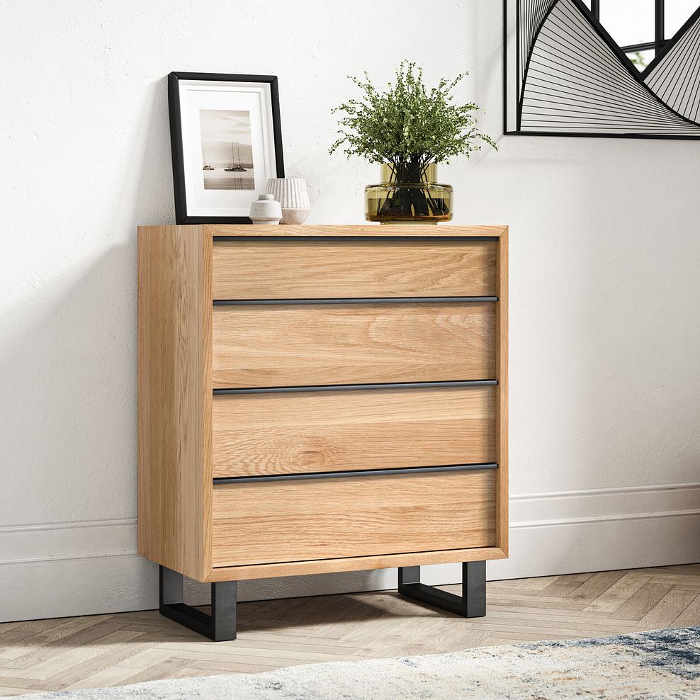 Maine Natural Solid Oak & Metal 4 Drawer Chest 2