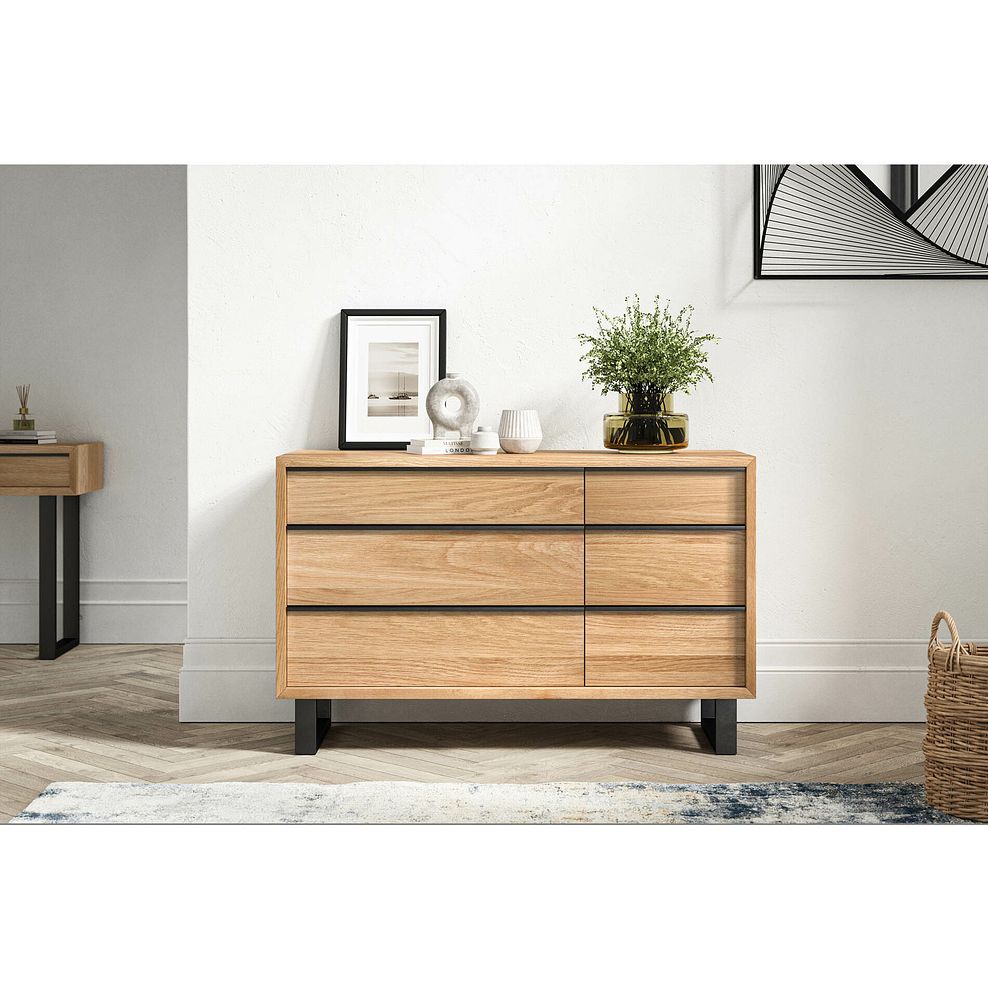 Maine Natural Solid Oak & Metal 6 Drawer Chest 2