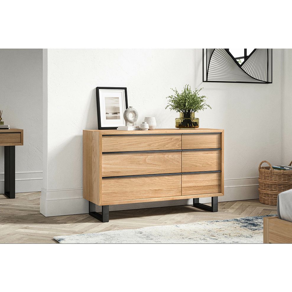 Maine Natural Solid Oak & Metal 6 Drawer Chest 1