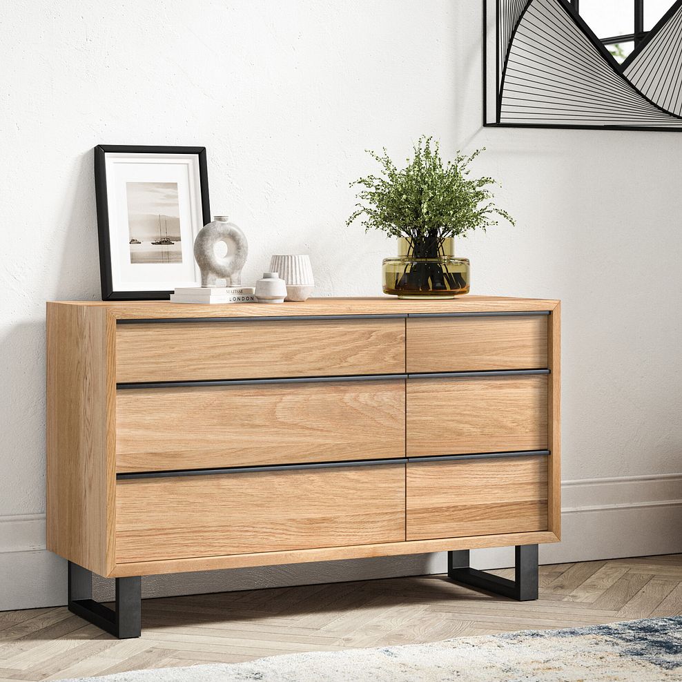 Maine Natural Solid Oak & Metal 6 Drawer Chest 2