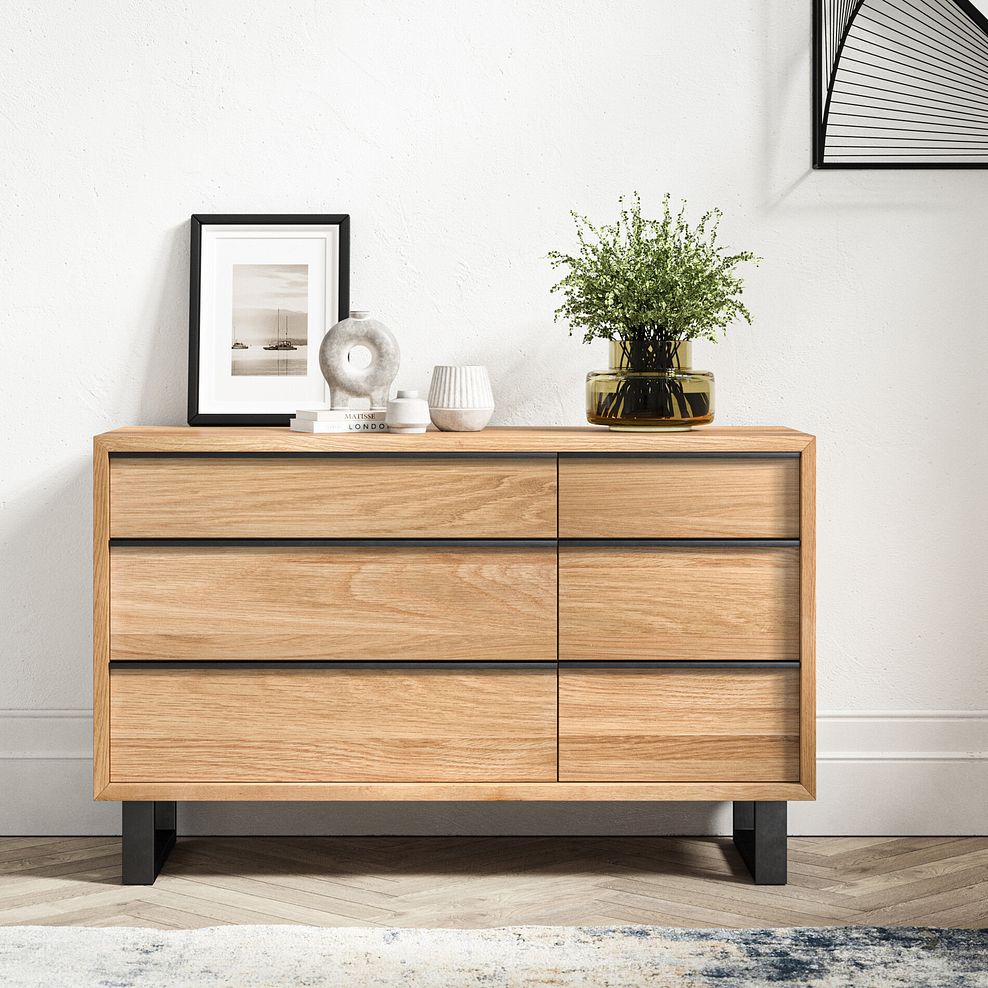 Maine Natural Solid Oak & Metal 6 Drawer Chest 1