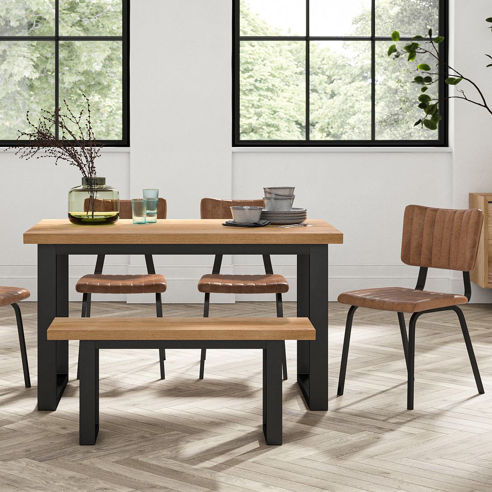 Maine Natural Solid Oak & Metal Bench 100cm 2