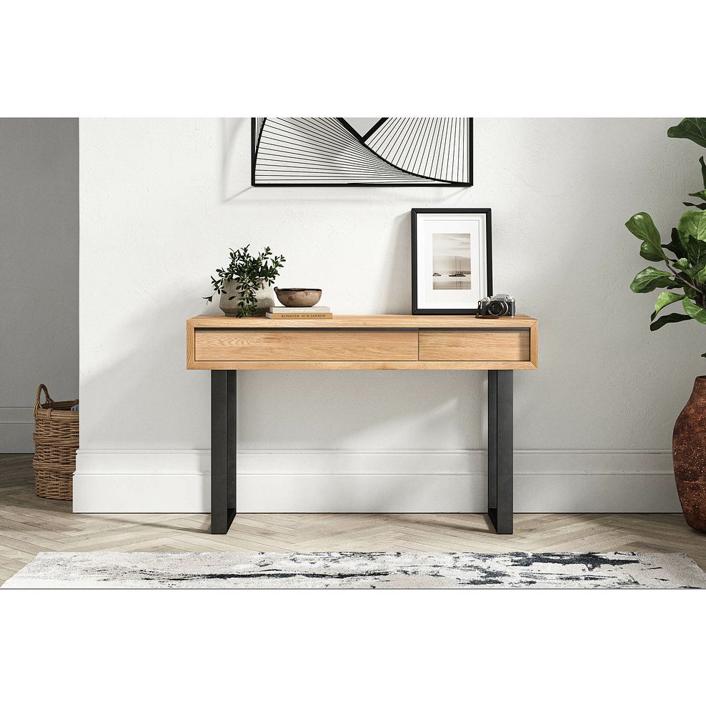 Maine Natural Solid Oak & Metal Console Table 2