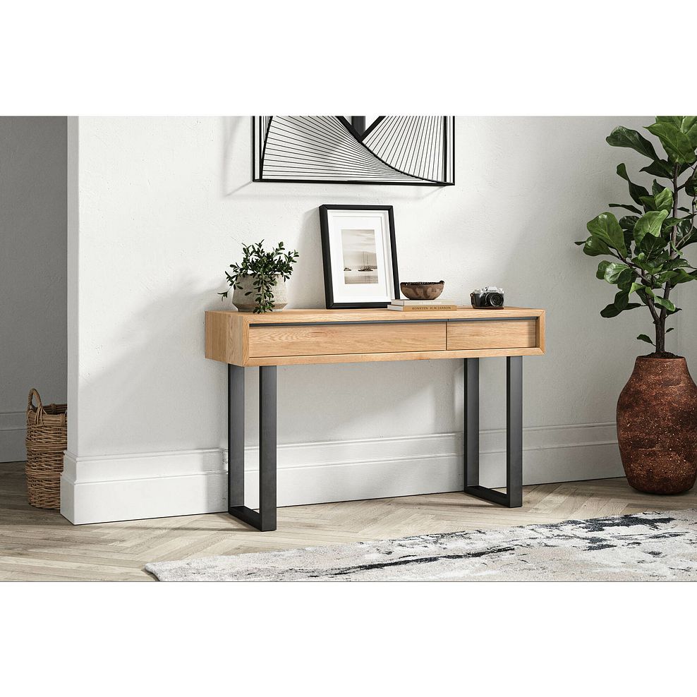 Maine Natural Solid Oak & Metal Console Table 1