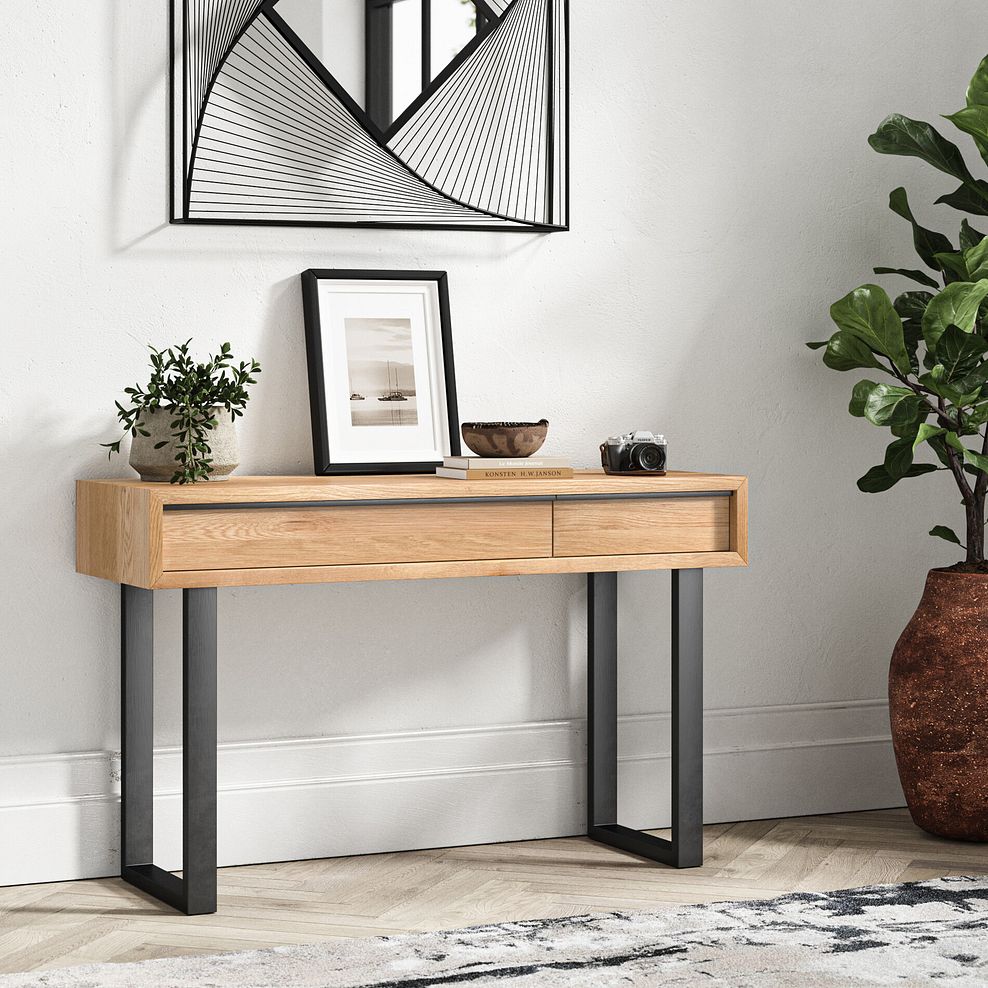 Maine Natural Solid Oak & Metal Console Table 2