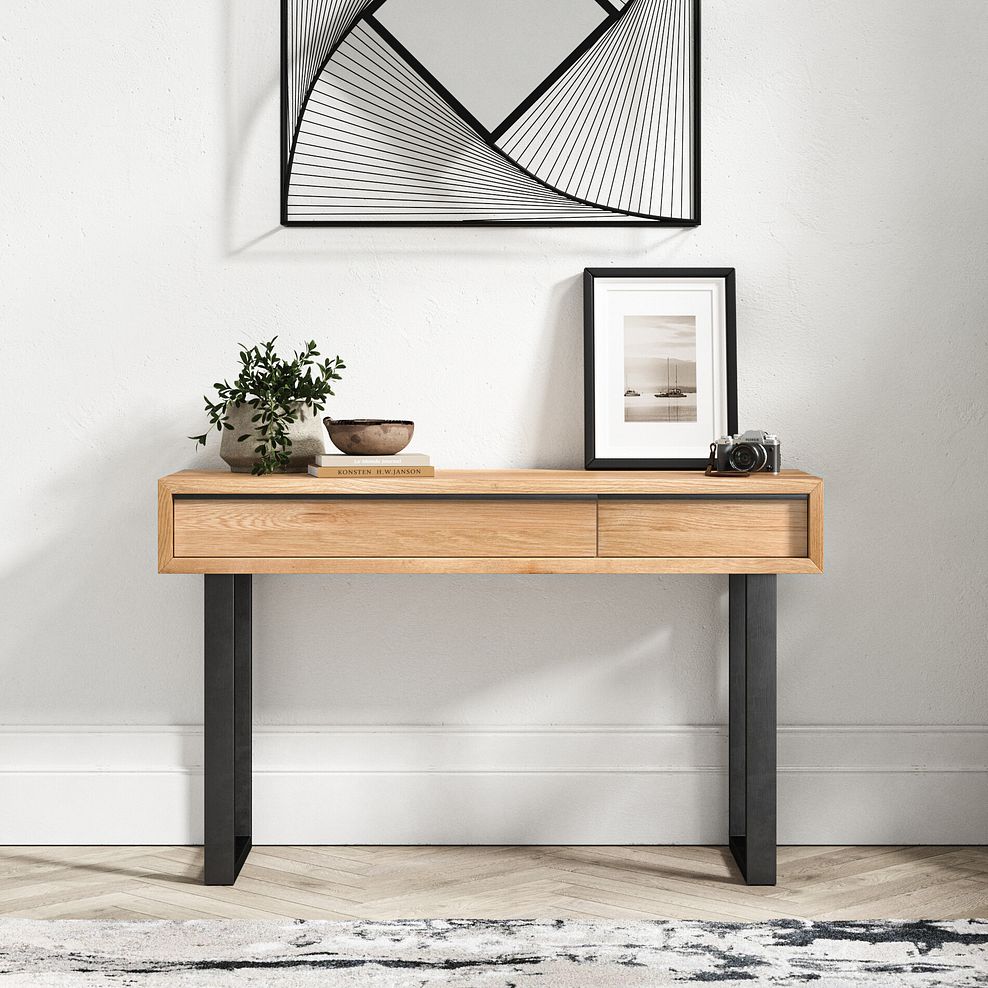 Maine Natural Solid Oak & Metal Console Table 1