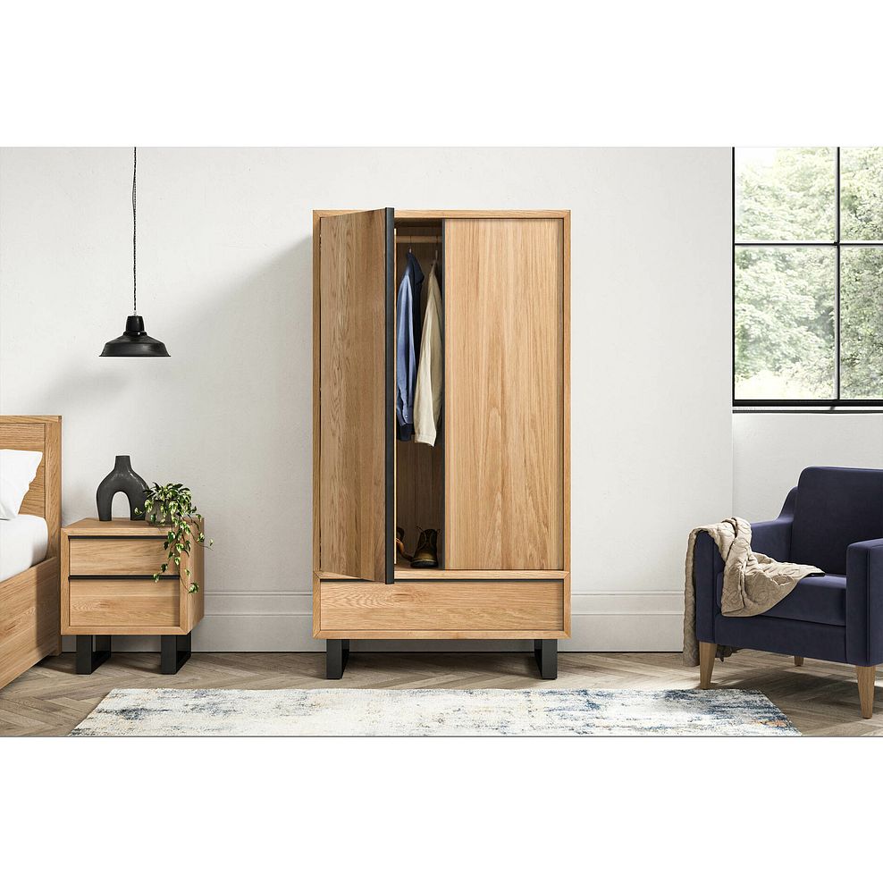 Maine Natural Solid Oak & Metal Double Wardrobe 3