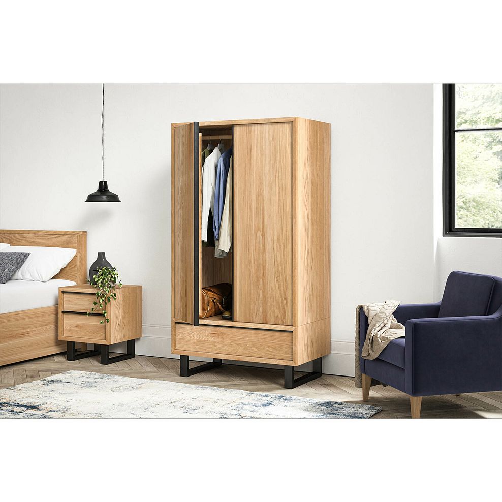Maine Natural Solid Oak & Metal Double Wardrobe 1