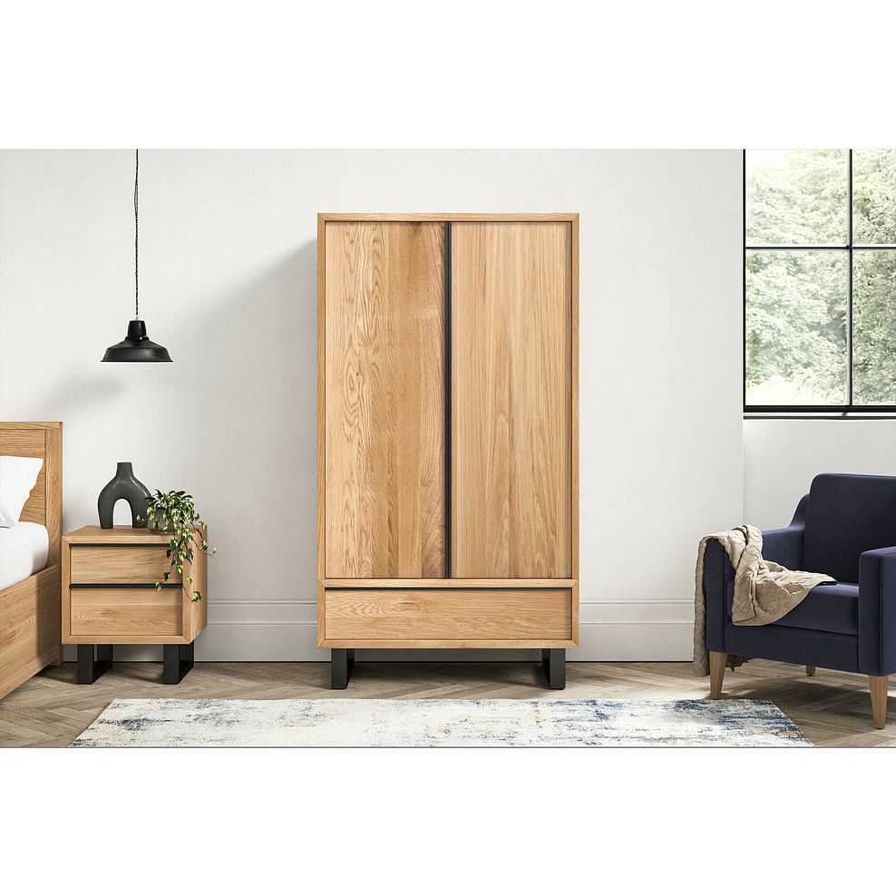 Maine Natural Solid Oak & Metal Double Wardrobe 4