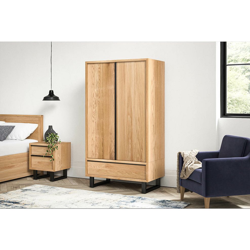 Maine Natural Solid Oak & Metal Double Wardrobe 2