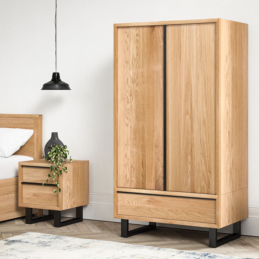 Maine Natural Solid Oak & Metal Double Wardrobe 3