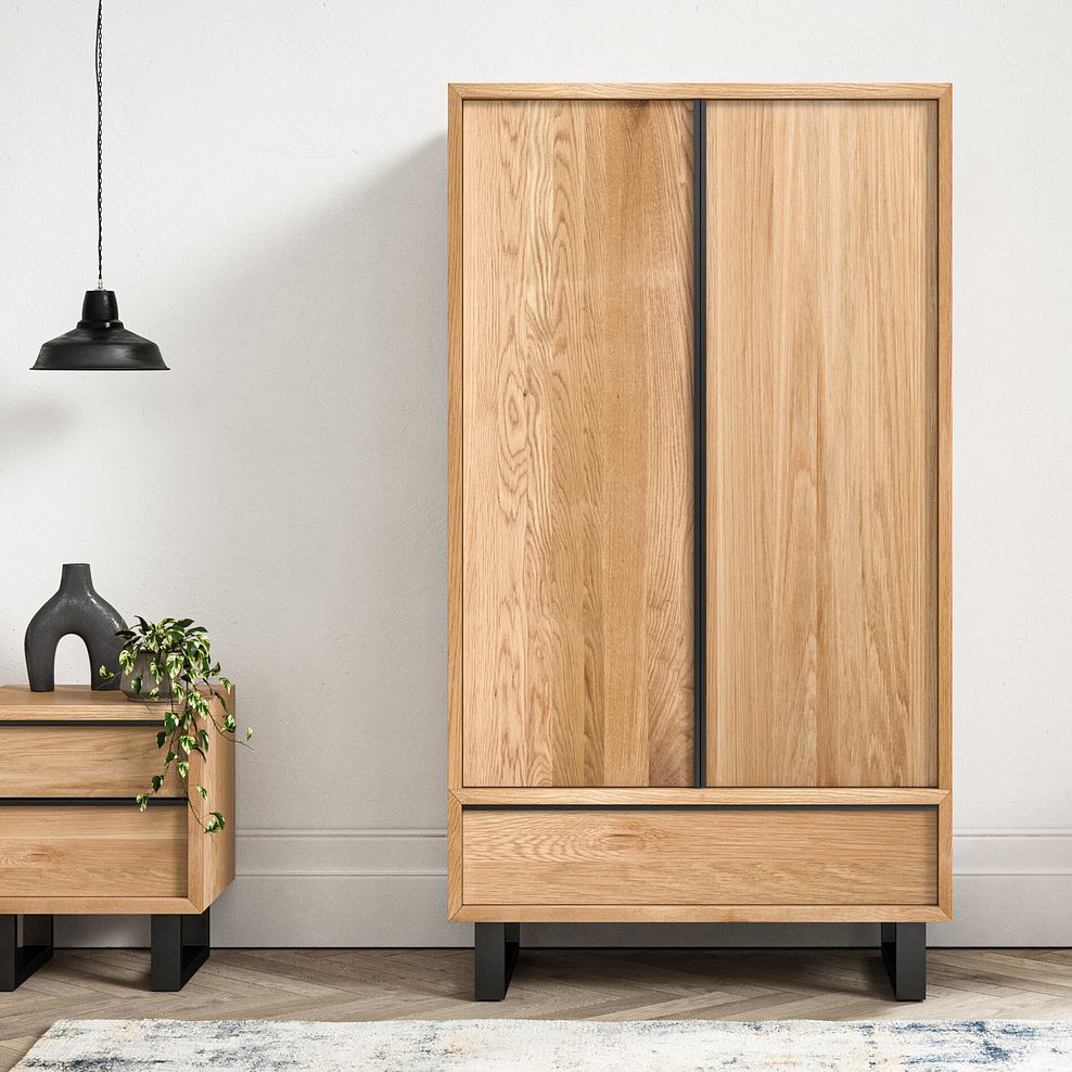 Maine Natural Solid Oak & Metal Double Wardrobe 1