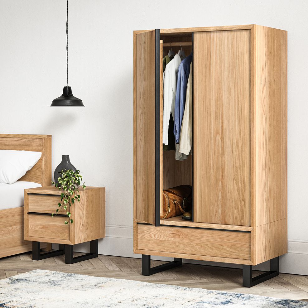 Maine Natural Solid Oak & Metal Double Wardrobe 2