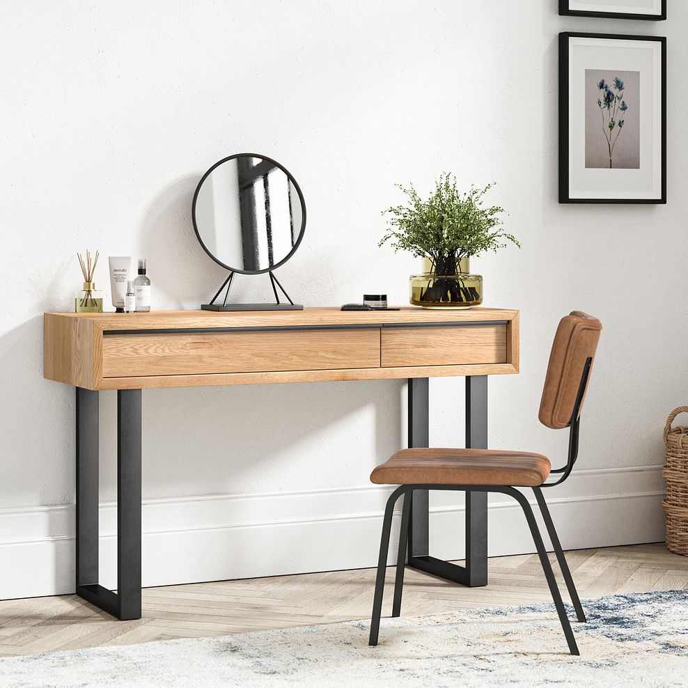 Maine Natural Solid Oak & Metal Dressing Table 1