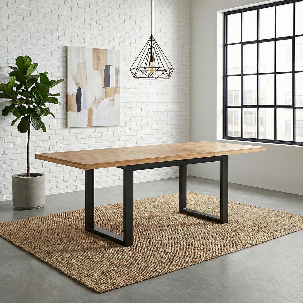 Maine Natural Solid Oak & Metal Extending Dining Table 160-220cm 1
