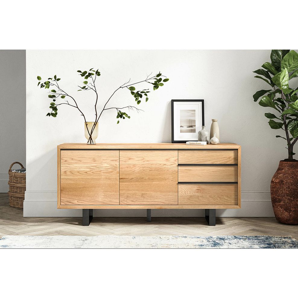 Maine Natural Solid Oak & Metal Extra Large Sideboard 2