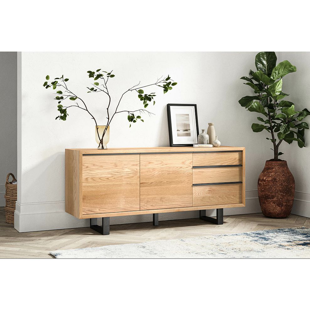 Maine Natural Solid Oak & Metal Extra Large Sideboard 1