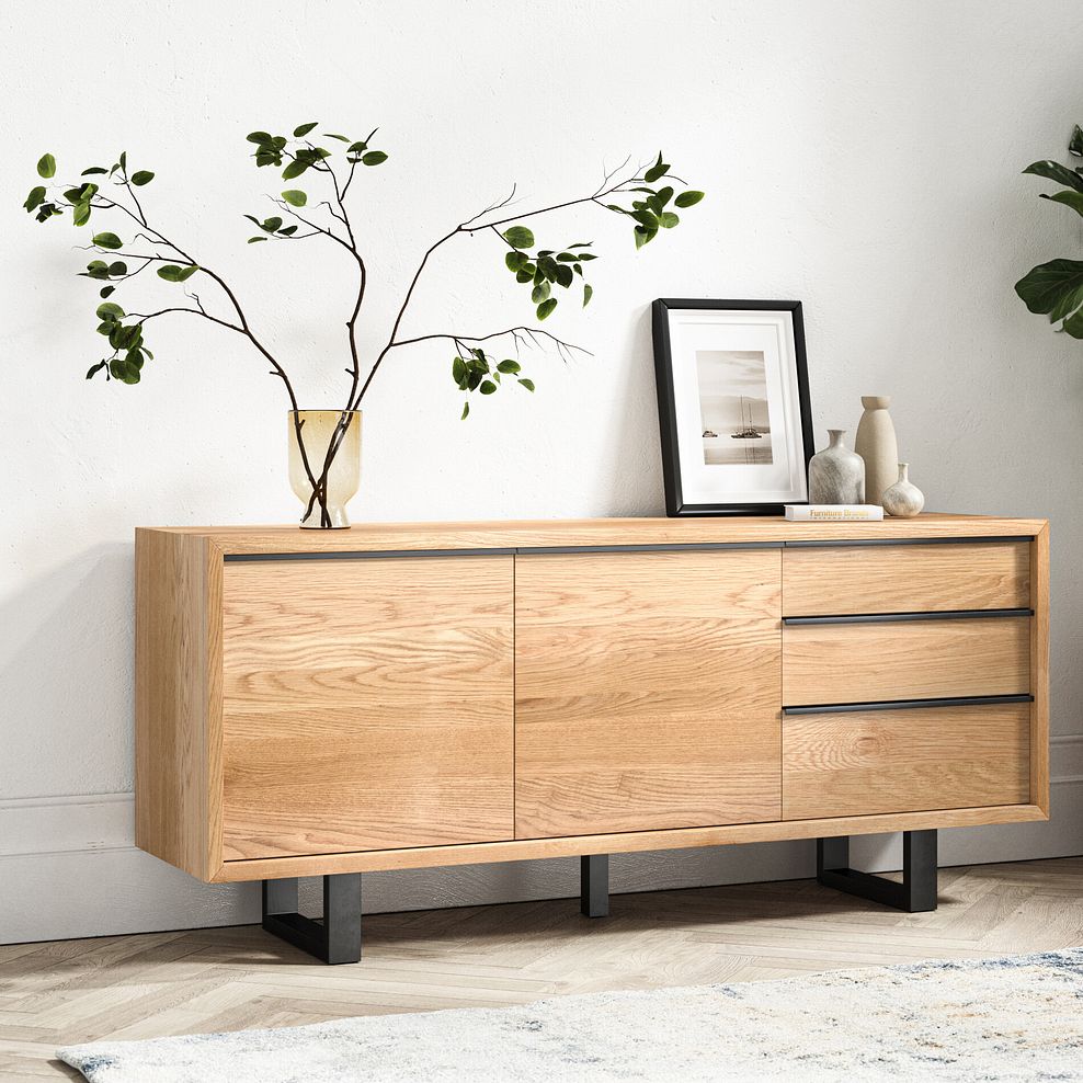 Maine Natural Solid Oak & Metal Extra Large Sideboard 2