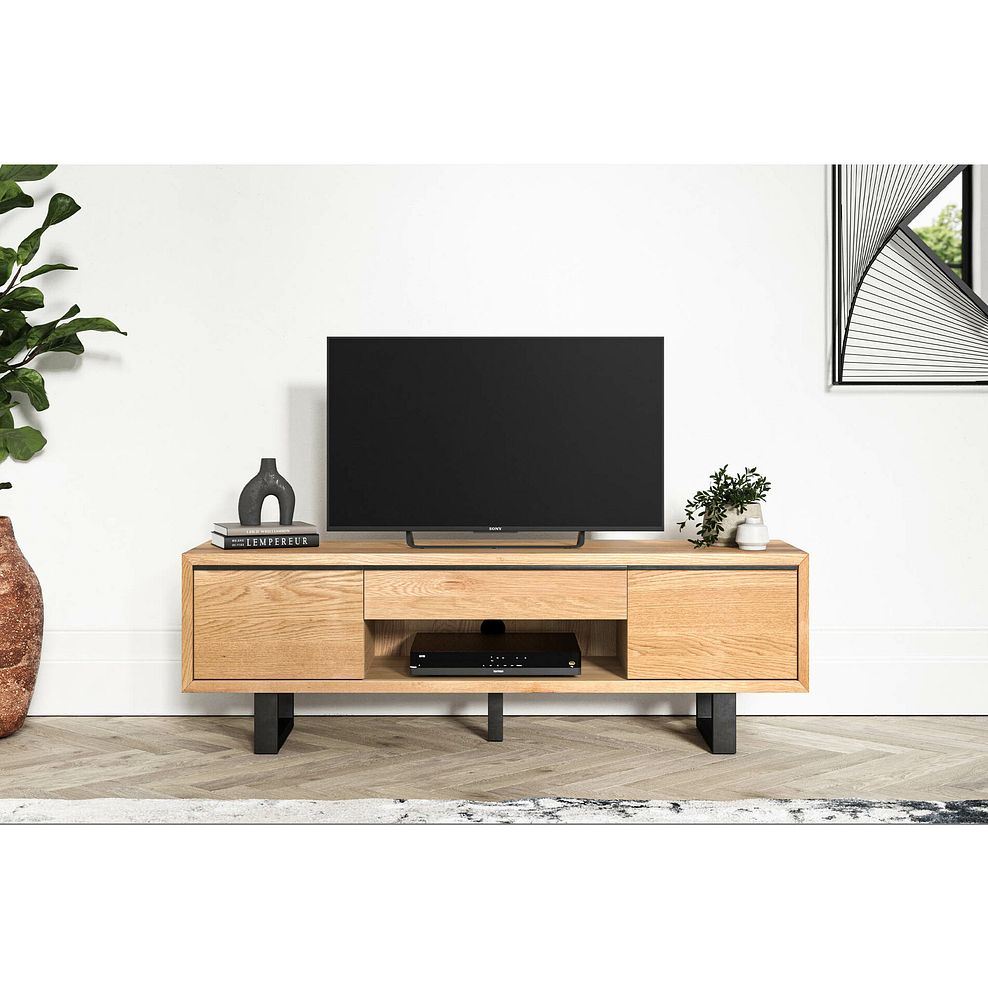 Maine Natural Solid Oak & Metal Extra Large TV Unit 2