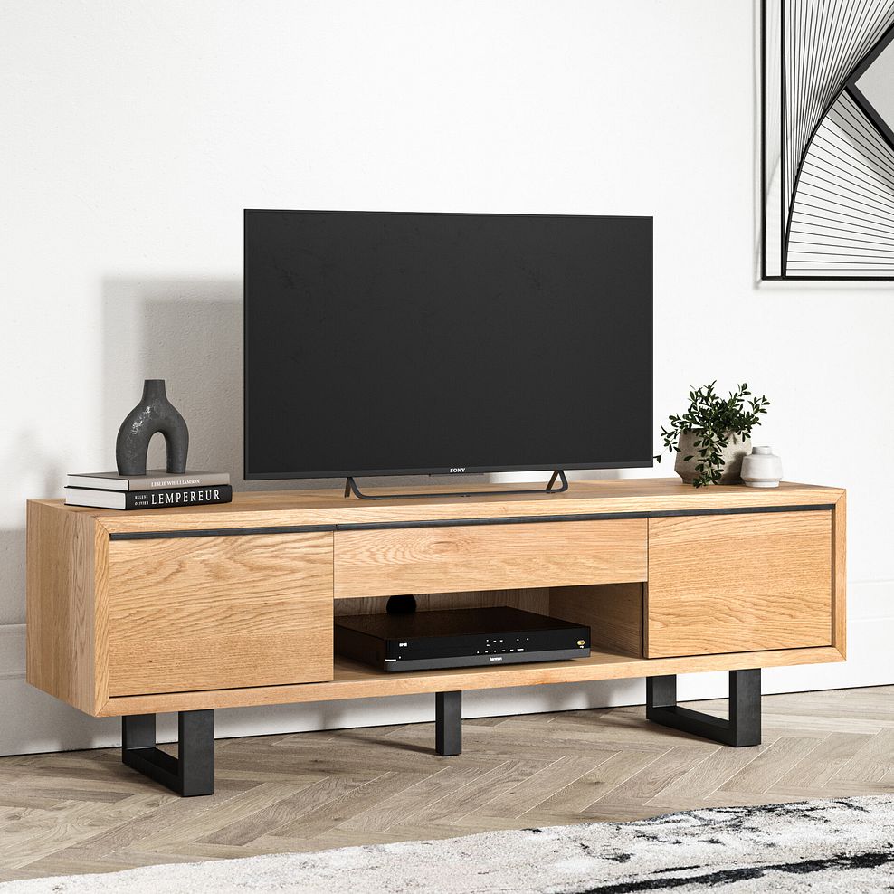 Maine Natural Solid Oak & Metal Extra Large TV Unit 2