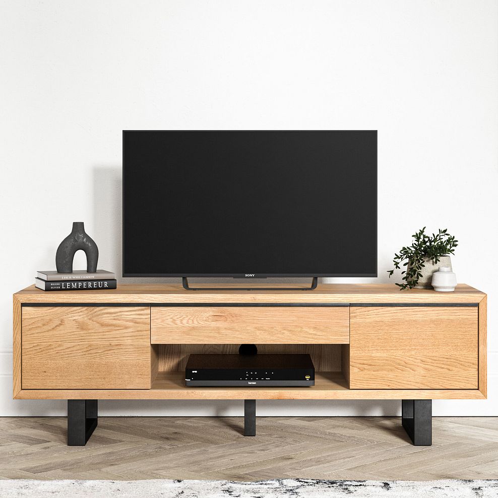 Maine Natural Solid Oak & Metal Extra Large TV Unit 1