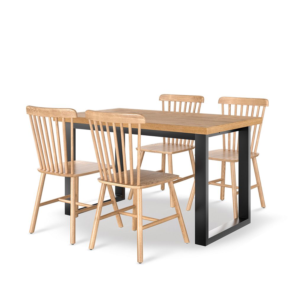 Maine Natural Solid Oak & Metal Fixed Dining Table 130cm + 4 Kingham Natural Oak Spindle Chair 1