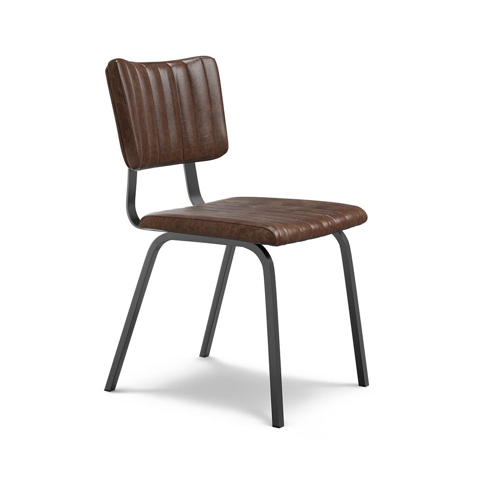 Maine Natural Solid Oak & Metal Fixed Dining Table 130cm + 4 Mason Chair Vintage Brown Leather-Look fabric with Black Legs 3