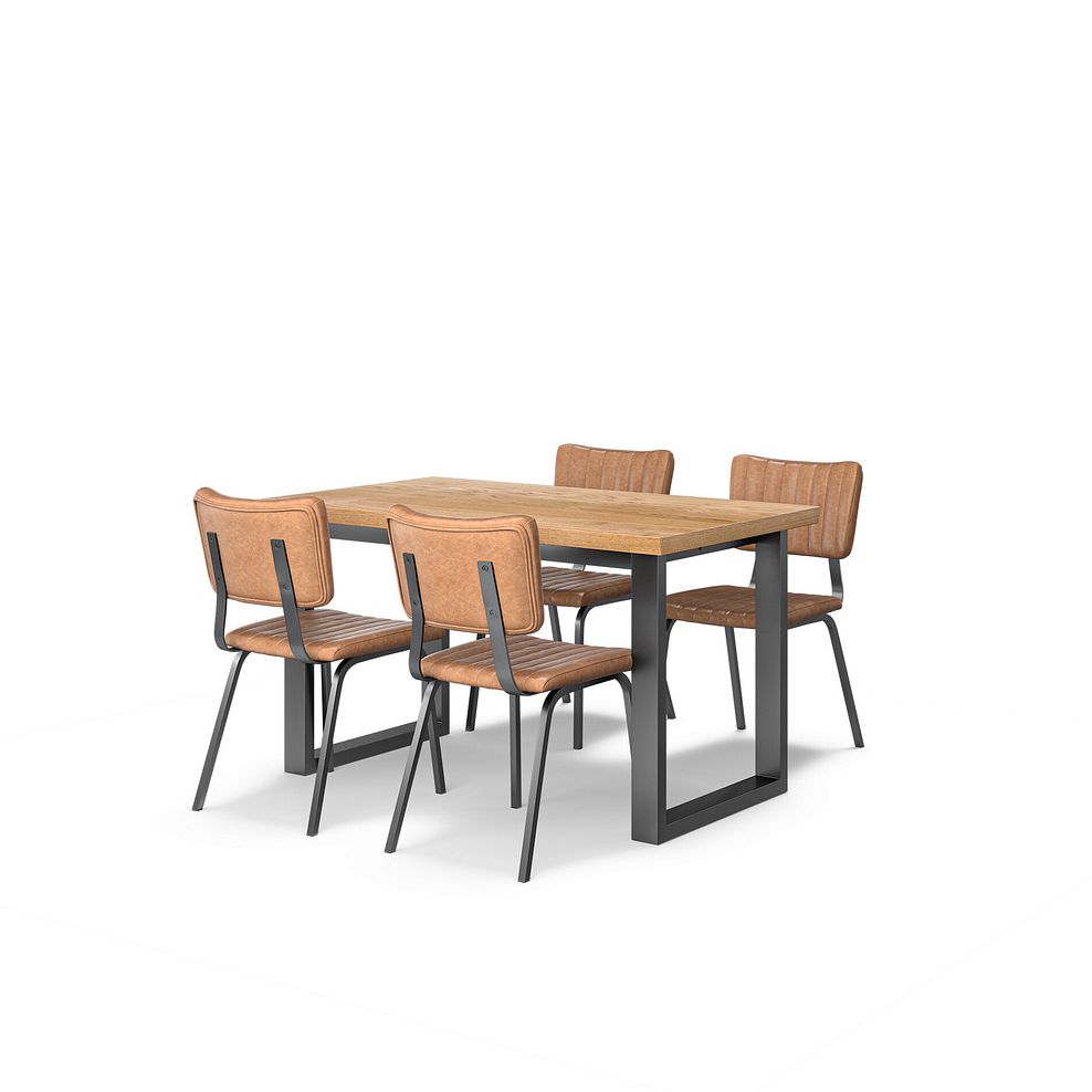 Maine Fixed Dining Table 130cm + 4 Mason Chairs in Vintage Tan Leather-Look fabric with Black Legs 1