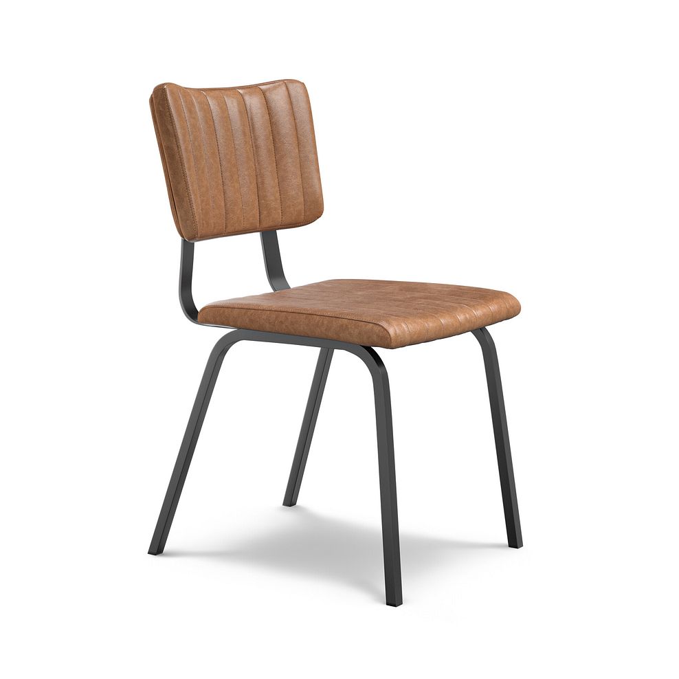 Maine Fixed Dining Table 130cm + 4 Mason Chairs in Vintage Tan Leather-Look fabric with Black Legs 4