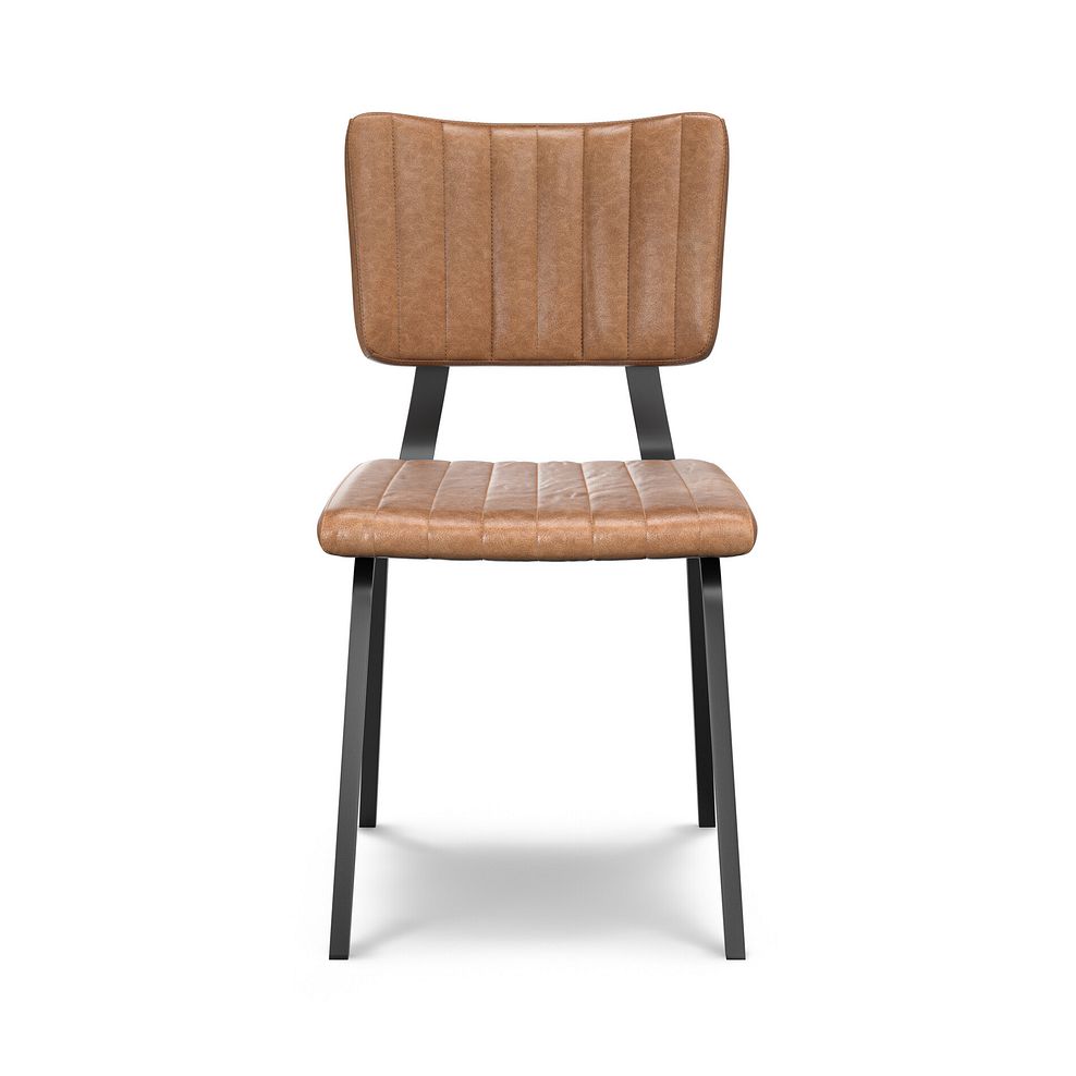 Maine Fixed Dining Table 130cm + 4 Mason Chairs in Vintage Tan Leather-Look fabric with Black Legs 5