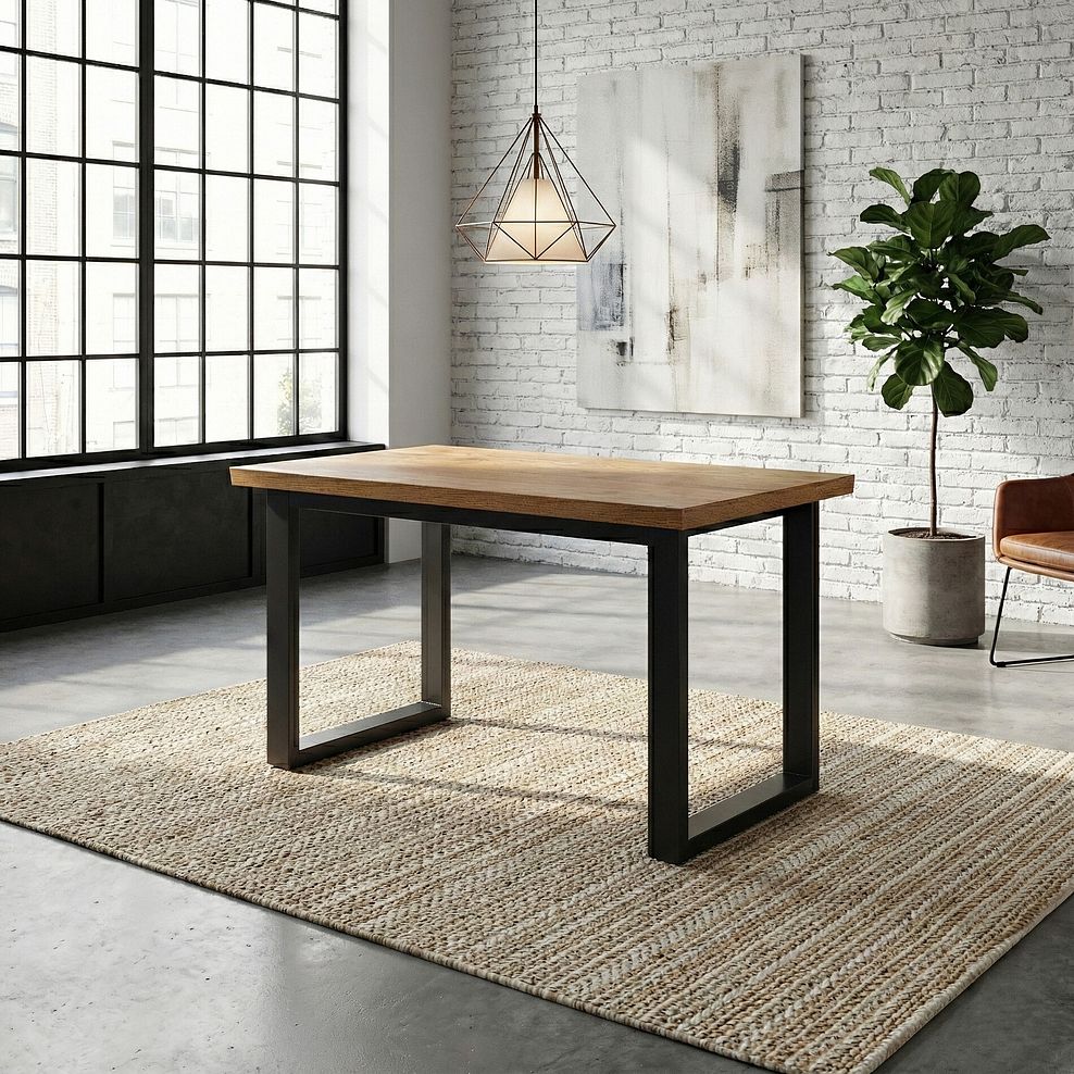 Maine Natural Solid Oak & Metal Fixed Dining Table 130cm 1