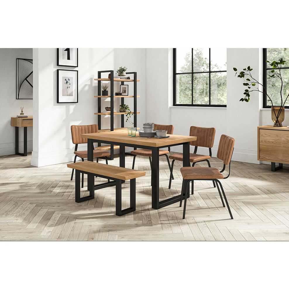 Maine Fixed Dining Table + 1 Maine Bench + 4 Mason Chairs in Vintage Tan Leather-Look  2
