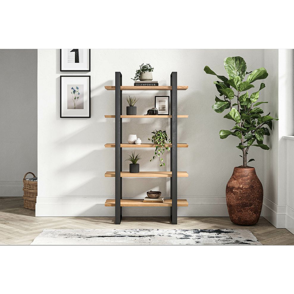 Maine Natural Solid Oak & Metal Open Bookcase 2