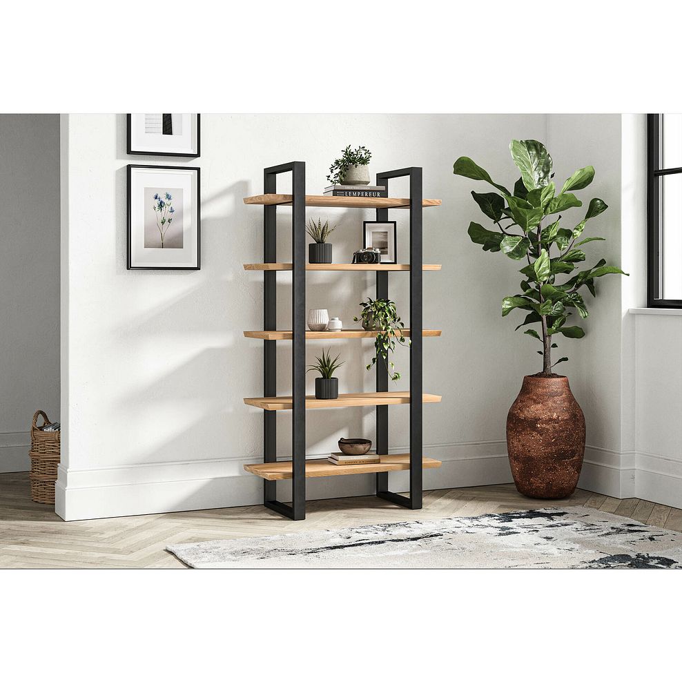 Maine Natural Solid Oak & Metal Open Bookcase 1